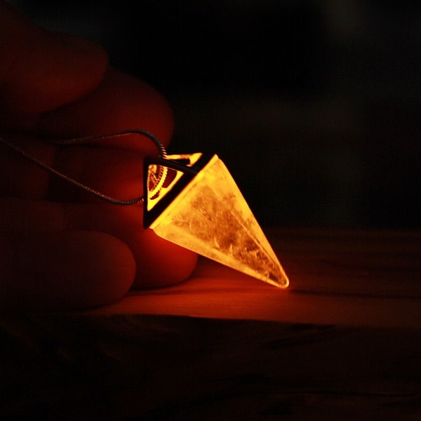 Clear Quartz Pyramid Necklace / Glow in the Dark / Triangle Pendant / Real Crystal Pendant /