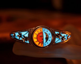 Bangle Bracelet Glow in the Dark / Plated Silver Snap Bracelet / Flowers Bracelet /