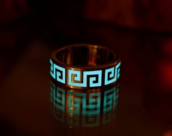 Greek Key Ring / Glow in the Dark / Sterling Silver 925 Ring /