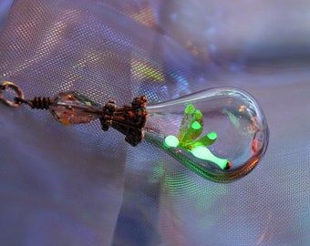 Tiny Dragonfly Glow in the Dark / Dragonfly Pendant / Teardrop Glass Pendant / Magical /