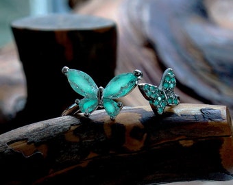 Butterflies Ring Glow in the Dark / Sterling Silver Ring / Multi colors Butterflies / Adjustable ring /