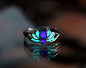 Silver Lotus Ring / Glow in the Dark / Flower Sterling Silver Ring /