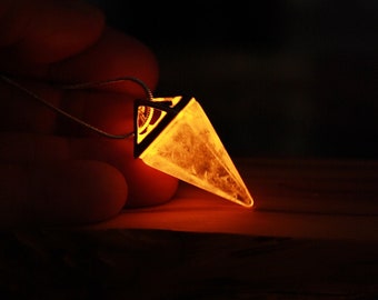 Clear Quartz Pyramid Necklace / Glow in the Dark / Triangle Pendant / Real Crystal Pendant /