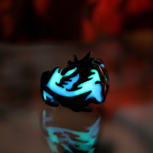 Black Dragon Ring Glow in the Dark / Stainless Steel Black Ring /