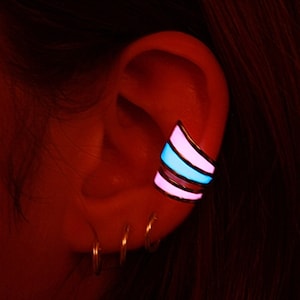 Ear clip Glow in the Dark / Stainless Steel Design / Non Pierced Earring / Cartilage Earrings /