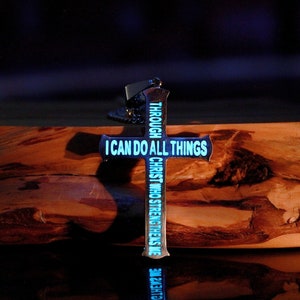 Cross Pendant Glow in the dark / Philippians 4:13 / Bible Verse /