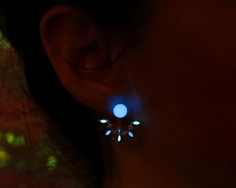 Ear Jacket Earrings Glow in the Dark /  Back Cuff Stud Earrings / Sterling Silver 925 / Front Back Earrings /