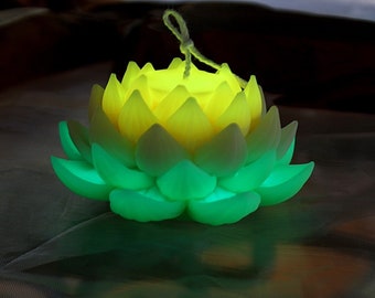 Lotus Candle Glow in the Dark - Yellow Green Lotus Flower - Orange Lotus