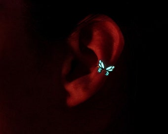 Butterfly Ear clips  Glow in the Dark /  Sterling Silver 925 / Pair ear clips /