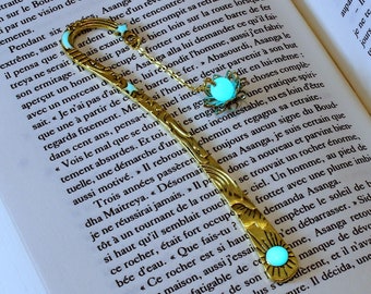 Gold Lotus flower Bookmark / Glow in the Dark / Silver Flower Bookmark /