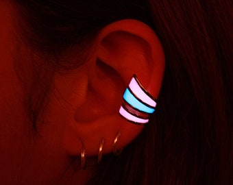 Ear clip Glow in the Dark / Stainless Steel Design / Non Pierced Earring / Cartilage Earrings /