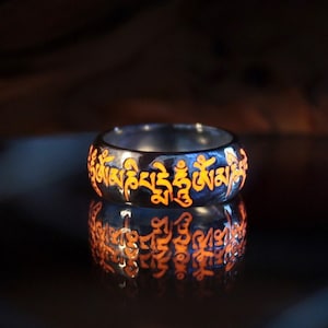 Om Mani Padme Hum Silver Ring / Glow in the Dark / Mantra Prayer Ring / Meditation / Zen Ring Sterling Silver 925 /