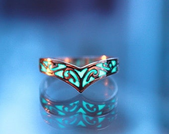 Rose Gold Ring Glow in the Dark / Celtic V Ring / Glow ring /