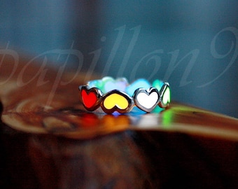 Toe Ring / Multi Colors ring / Hearts toe ring / Silver Toe ring / GLOW in the DARK / Sterling Silver Toe Ring /