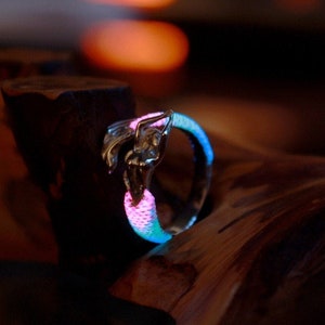 Mermaid Ring Glow in the Dark / Sterling Silver Ring / Wrap Mermaid / Ocean Salor Jewelry /