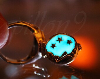 Poison Ring / Moon Stars Ring / GLOW in the DARK / Glow Poison Ring / Sterling Silver Ring /