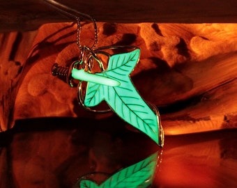 Lorien Leaf Pendant / Glow in the Dark /  Sword charm / Sterling Silver 925 /