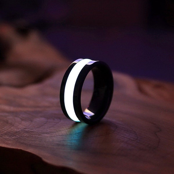 Bague en céramique noire / Glow in the Dark / Bague bande /