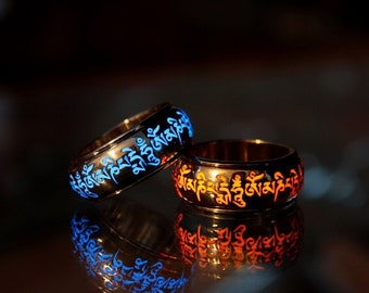 Om Mani Padme Hum Silver Ring / Glow in the Dark / Spinner Prayer Ring / Meditation / Zen Ring / Sterling Silver 925 /