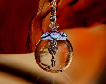 Key of my Hear Pendant / Glow in the Dark / Glass Bubble Pendant / Sterling Silver 925