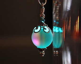 Aura Quartz Necklace / Glow in the Dark / Aura Quartz Matte pendant / Aqua Blue Quartz /