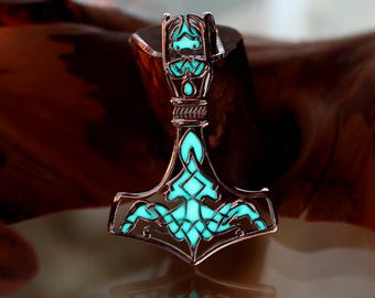 Thor's Hammer Necklace - Sterling Silver 925 - Glow in the Dark
