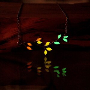 Leaves branch necklace / Glow in the Dark / Silver Branch / Gold leaves /