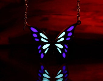 Butterfly Necklace / Glow in the Dark / Stainless Steel Pendant / Luminous /