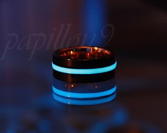 BLACK Ring / Glow in the Dark / Stainless Steel Ring / Glow Ring / Rose Gold Ring /