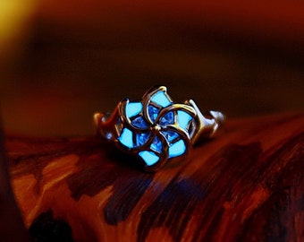 Bague fleur en argent sterling 925 / Bague fleur / phosphorescente /
