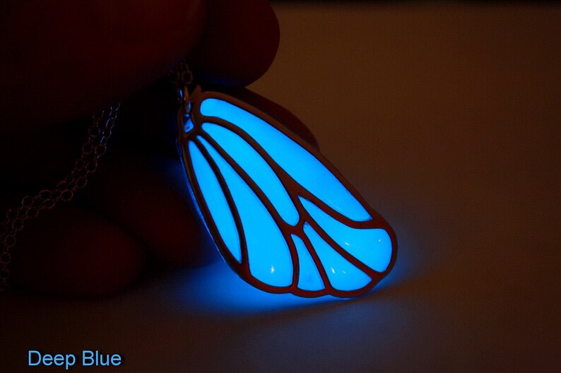 Butterfly Wing Pendant Glow In The Dark Iridescent Necklace Silver Or Gold Fairy Wing