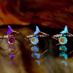 Mermaid Tail Ring - Glow in the Dark - Sterling Silber 925 - Größenverstellbarer Ring