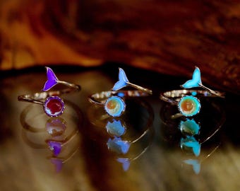 Mermaid Tail Ring - Glow in the Dark - Sterling Silver 925 - Resizable Ring