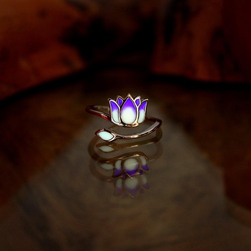 Lotus Ring / Weißer und Blauer Lotus / Lotus Silber Ring / Weißer Lotus / nachtleuchtend /