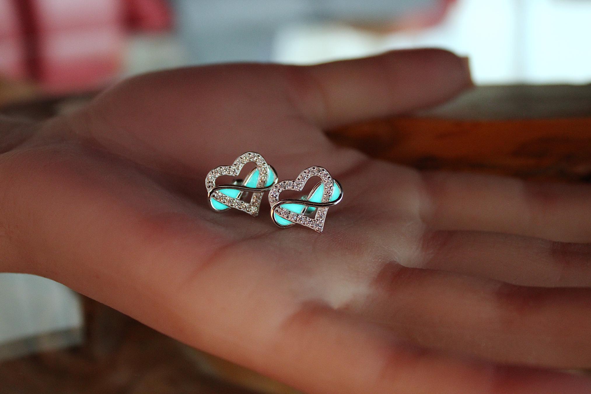 Ciondolo e orecchini a forma di cuore infinito - Set in argento sterling - Bagliore al buio - Collana dell'amore - Italia