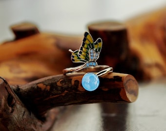 Butterfly Ring Sterling Silver / Glow in the Dark / Adjustable Ring /