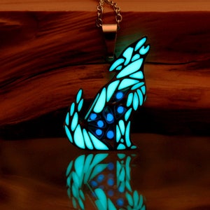 Wolf Howling to the Moon / Glow in the Dark / Stainless Steel Necklace /