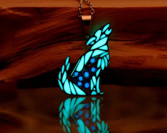 Wolf Howling to the Moon / Glow in the Dark / Stainless Steel Necklace /