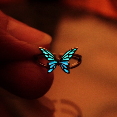 Bague d'orteil papillon phosphorescent / Argent sterling 925 / Bague réglable / Bague midi /