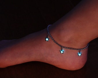 Stars Anklet Bracelet Glow in the Dark / Stainless Steel Bracelet / Stars Anklet / Anklet chain /