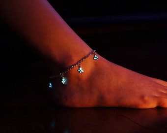 Butterflies Anklet Glow in the Dark / Glow in the Dark Bracelet / Stainless Steel Anklet /
