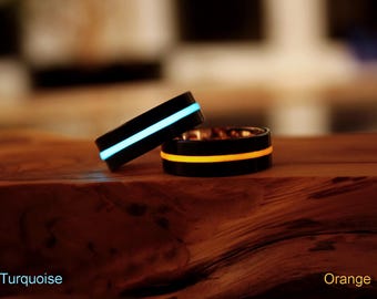 Black Ring Glow in the Dark / Tungsten Ring / Rose Gold inside Ring /