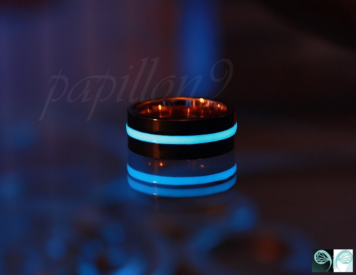 Black Ring Glow in the Dark / Stainless Steel Ring / Rose Gold 