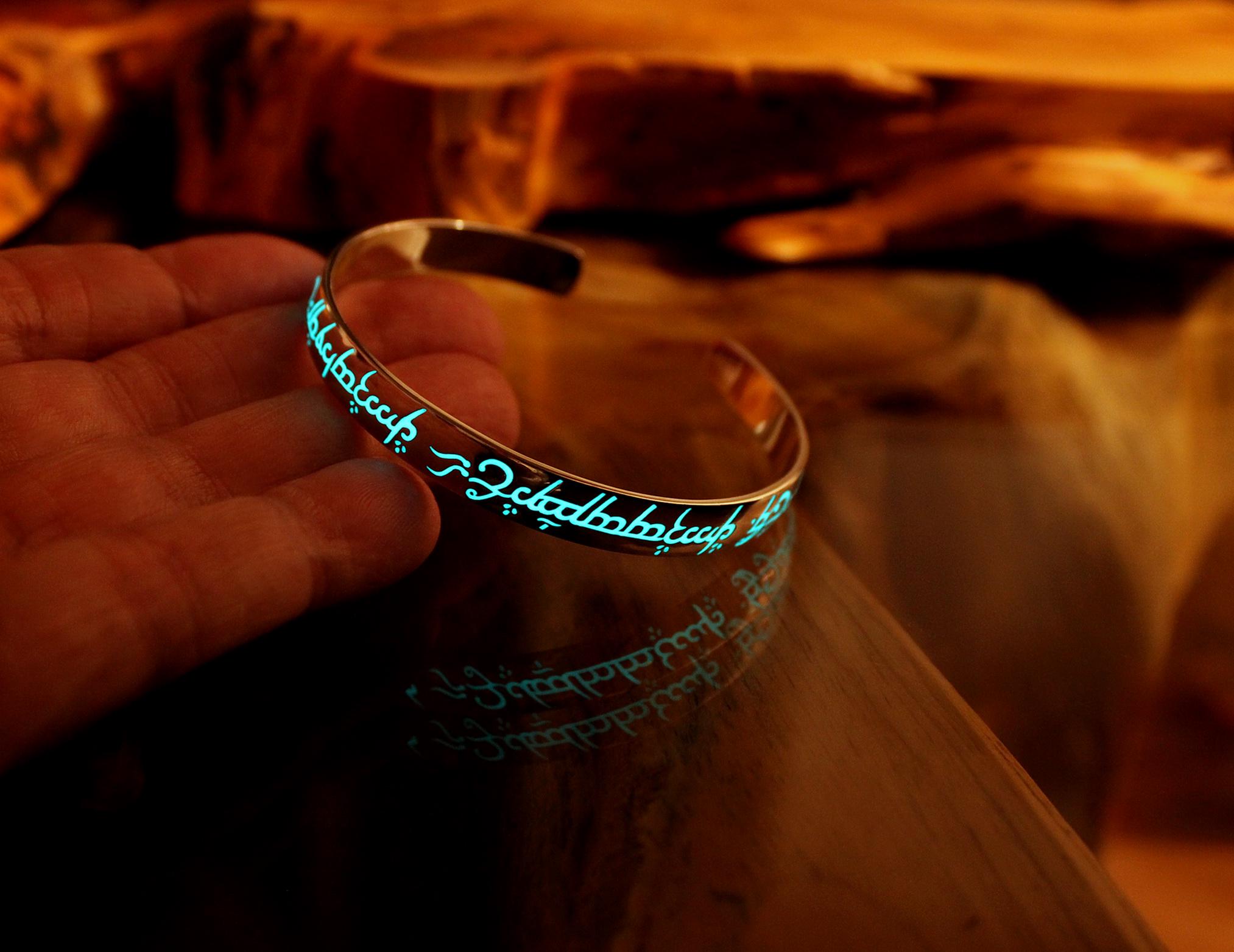 Engraved Cuff Bracelet / Glow in the Dark / Sterling Silver 925 ...