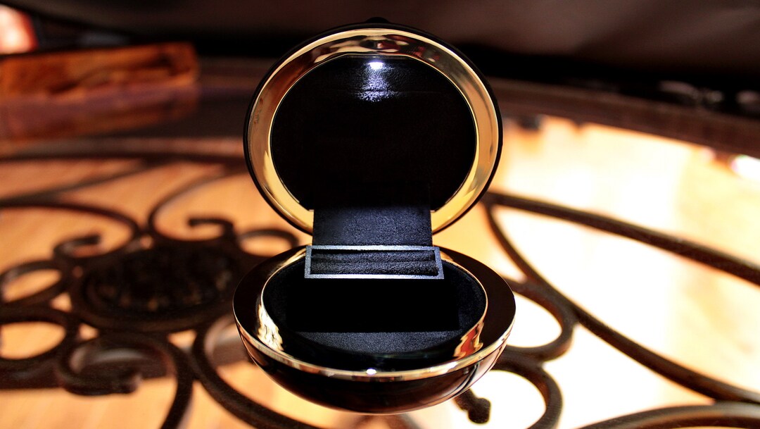 Round Black Led Box / Luxury Jewelry Box / High Gloss Jewelry Box / Etsy