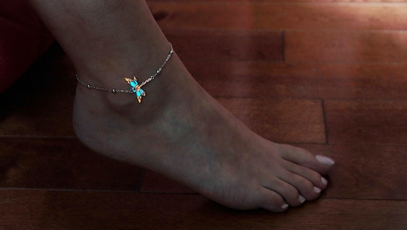 Dragonfly Anklet Glow in the Dark / Sterling Silver 925 Bracelet /