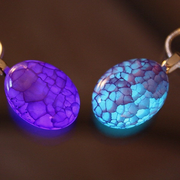 Purple Agate Dragon Veins Pendant / Glow in the Dark / Purple Dragon Veins / Cabochon Oval Gemstone /
