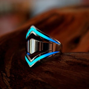 Double V Shape Ring / Double Arrow Ring / V Ring / Glow in the Dark / Stainless Steel Ring /