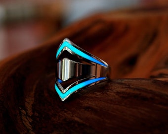 Double V Shape Ring / Double Arrow Ring / V Ring / Glow in the Dark / Stainless Steel Ring /