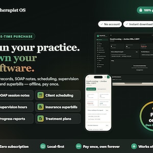 Therapist Client Tracker & Practice Manager | SOAP Notes, Supervision Hours, Superbills | Offline App, No Subscription, Instant Download